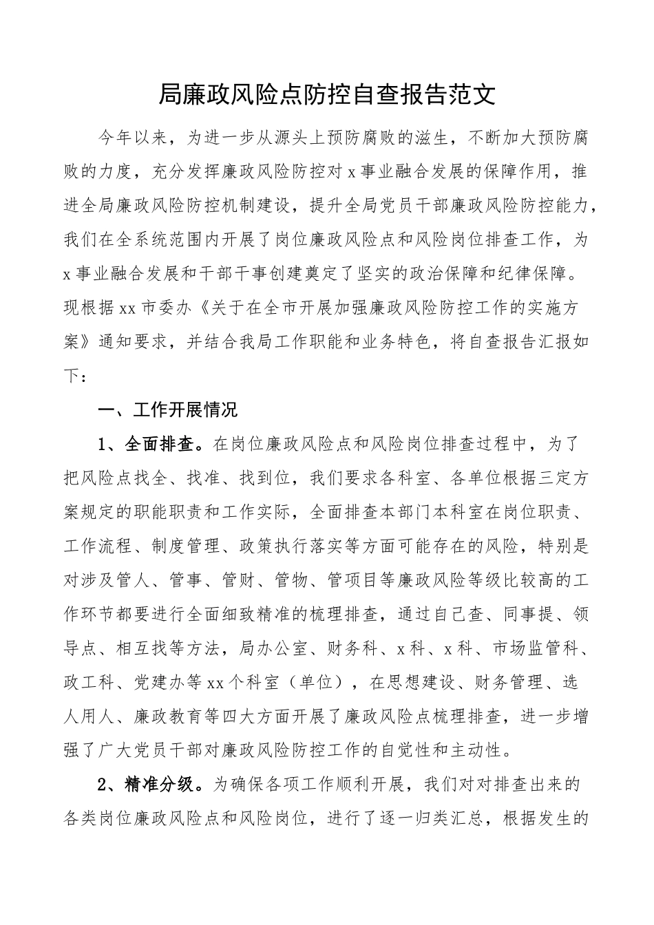 局廉政风险点防控自查报告工作汇报总结.docx_第1页