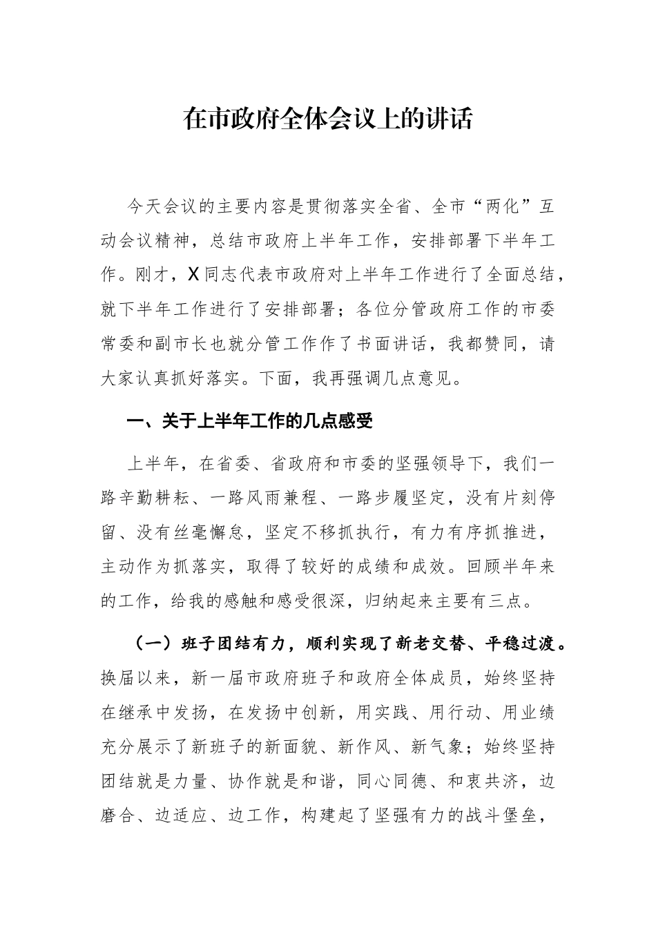 政府办：在市政府全体会议上的讲话.docx_第1页