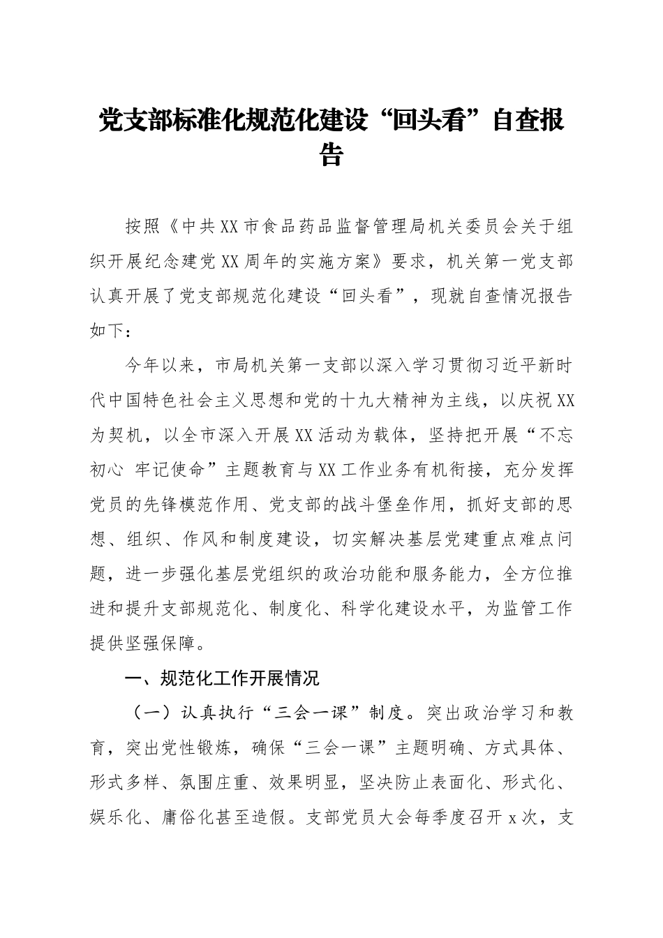 20200725笔友分享党支部标准化规范化建设回头看自查报告.docx_第1页