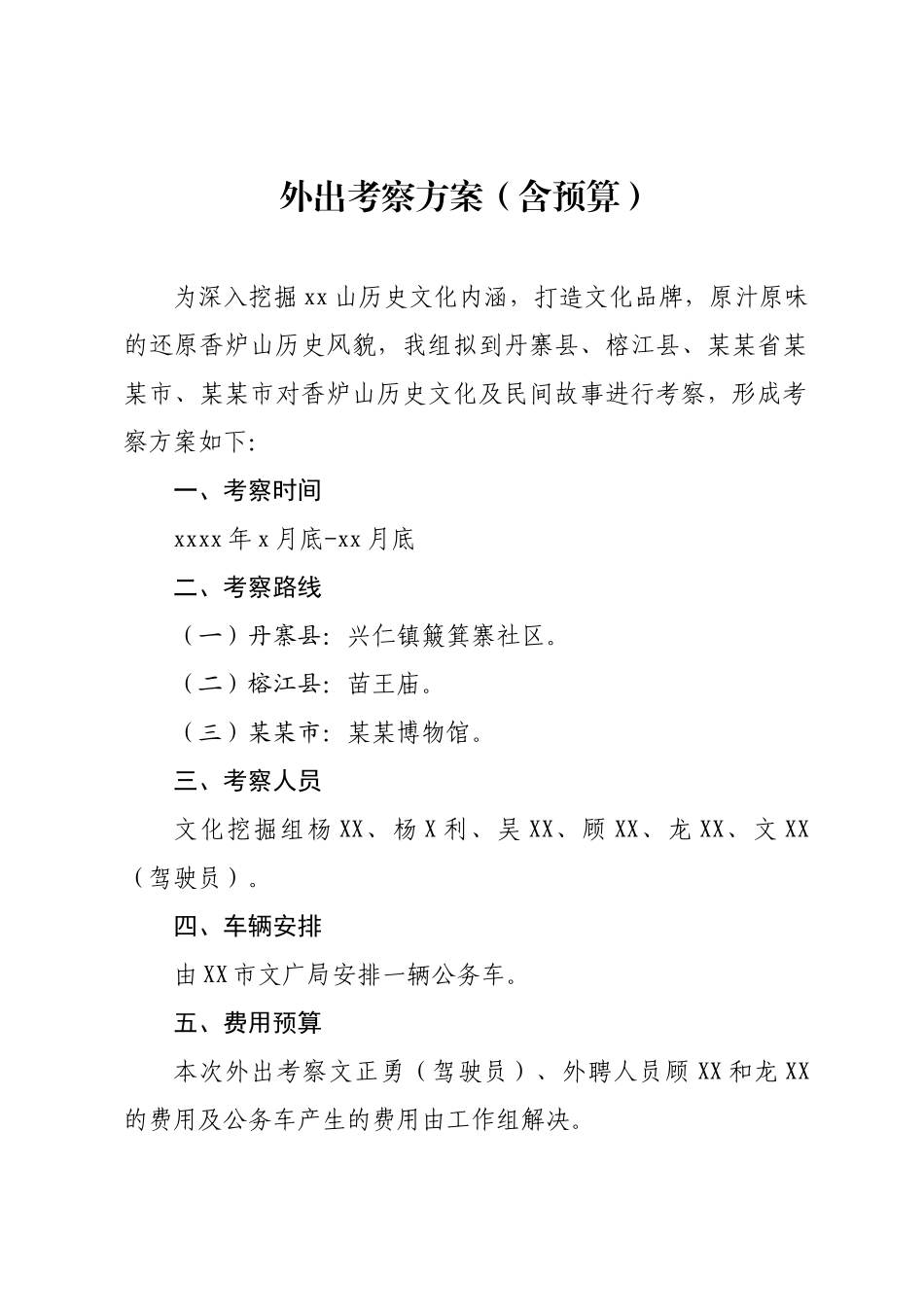 外出考察方案(预算方案).docx_第1页