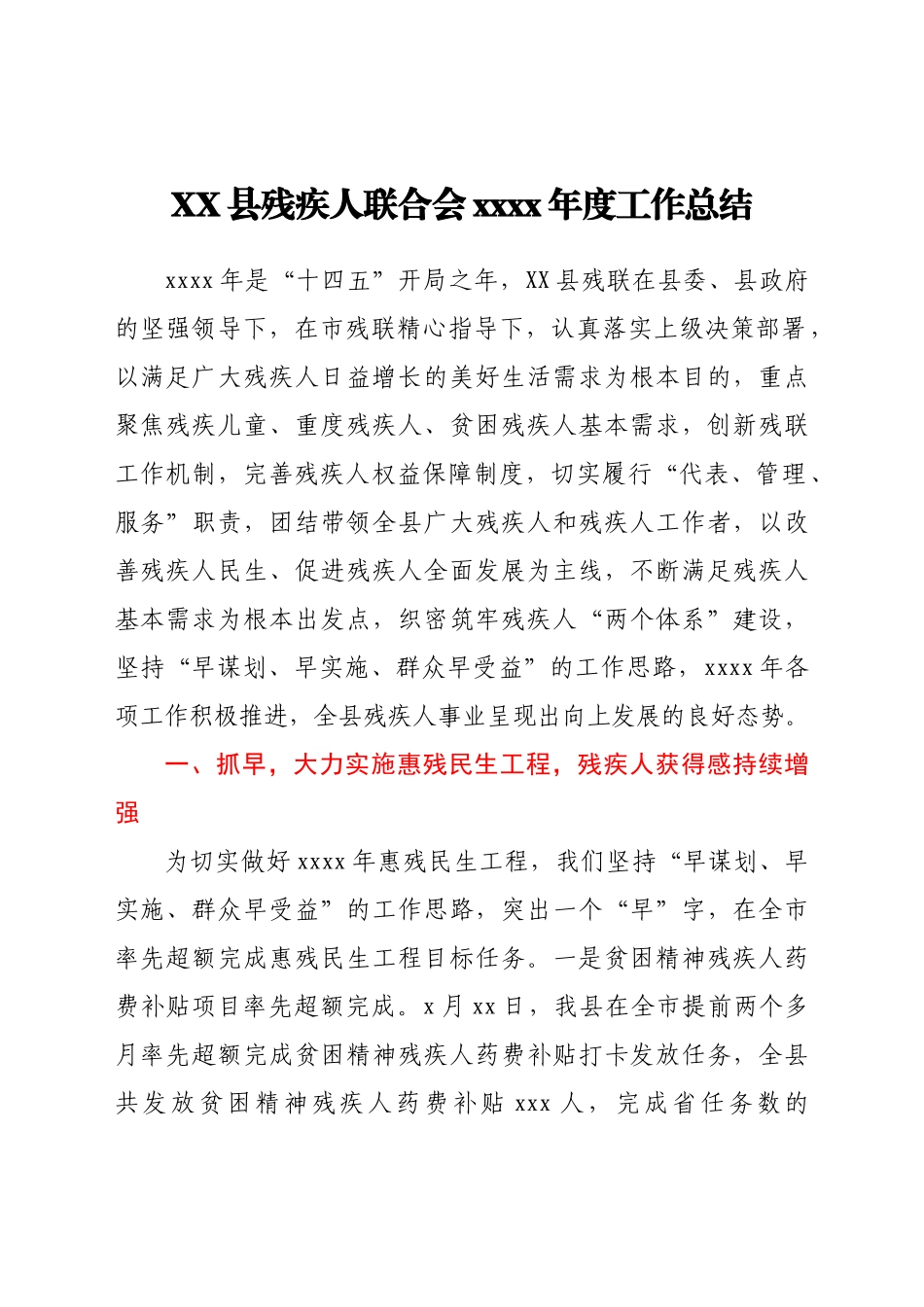 XX县残疾人联合会2021年度工作总结.docx_第1页