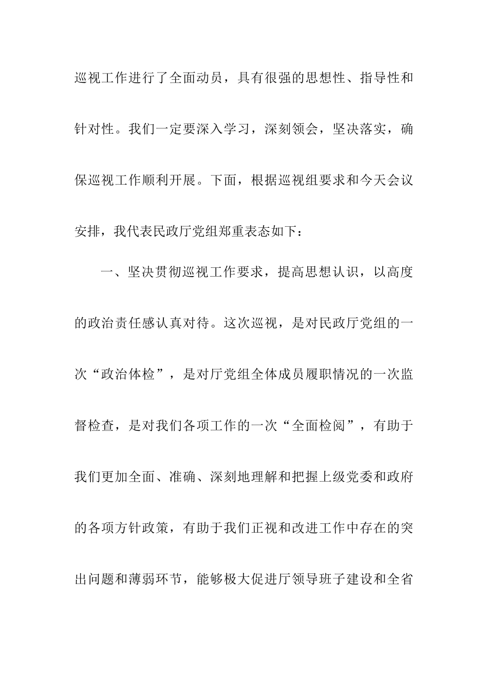 在省委专项巡视x组巡视民政厅党组动员会上的表态发言.docx_第2页