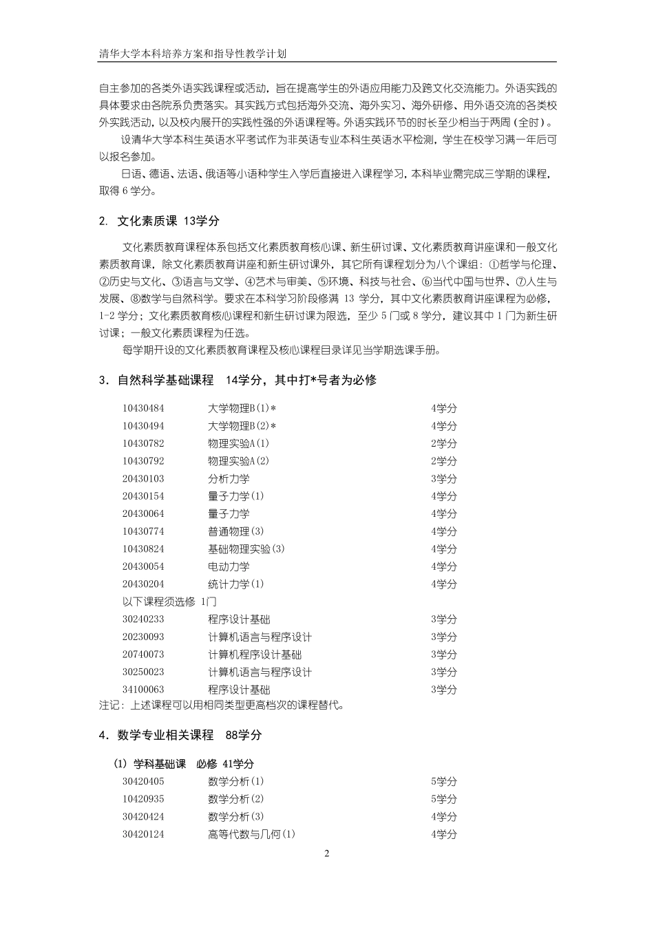 数学科学系数理基础科学专业本科培养方案-清华大学本科培养方案和指导性教学计划.pdf_第2页