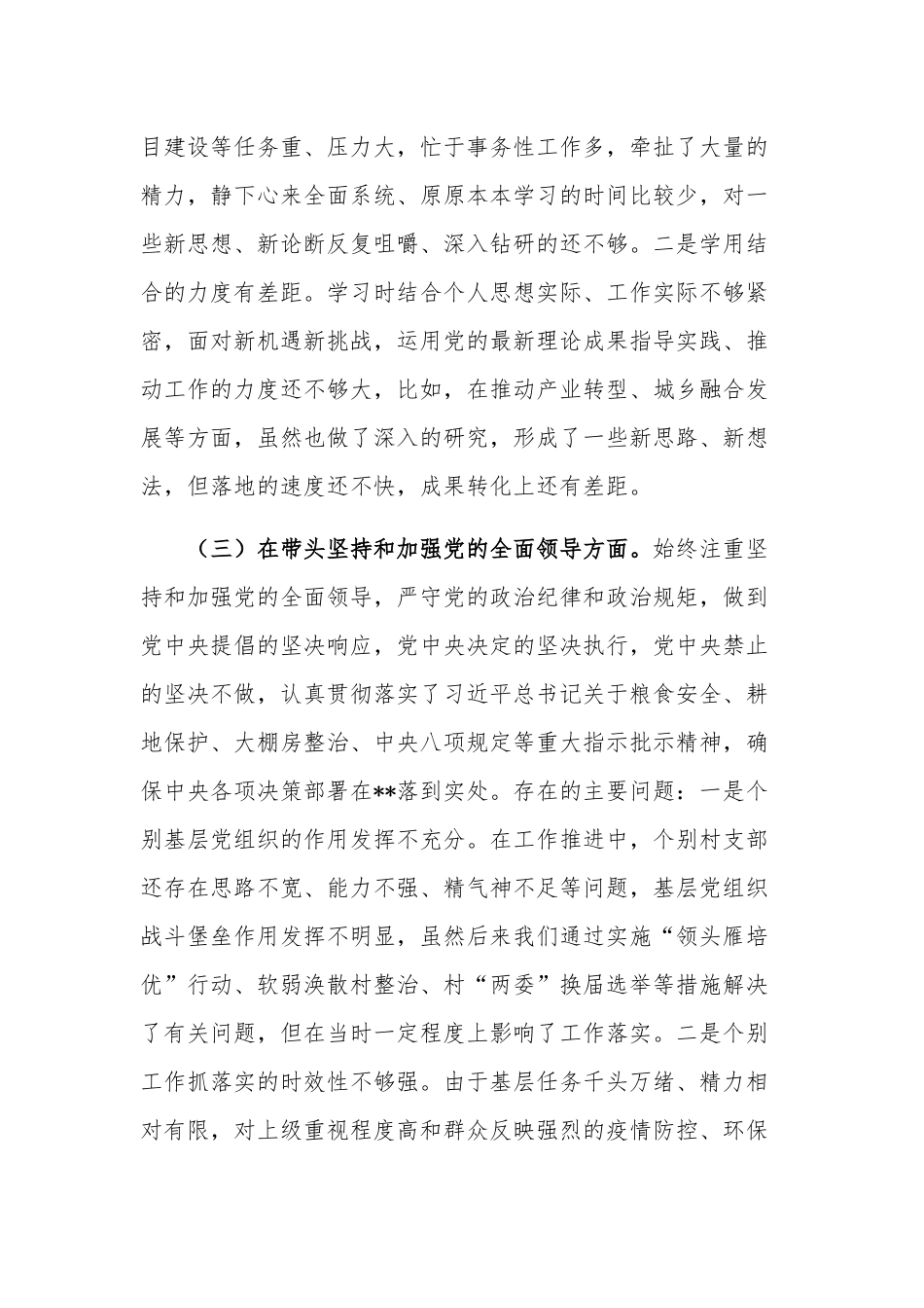 2023年度某县长专题民主生活会“六个带头”对照检查发言材料范文.docx_第3页