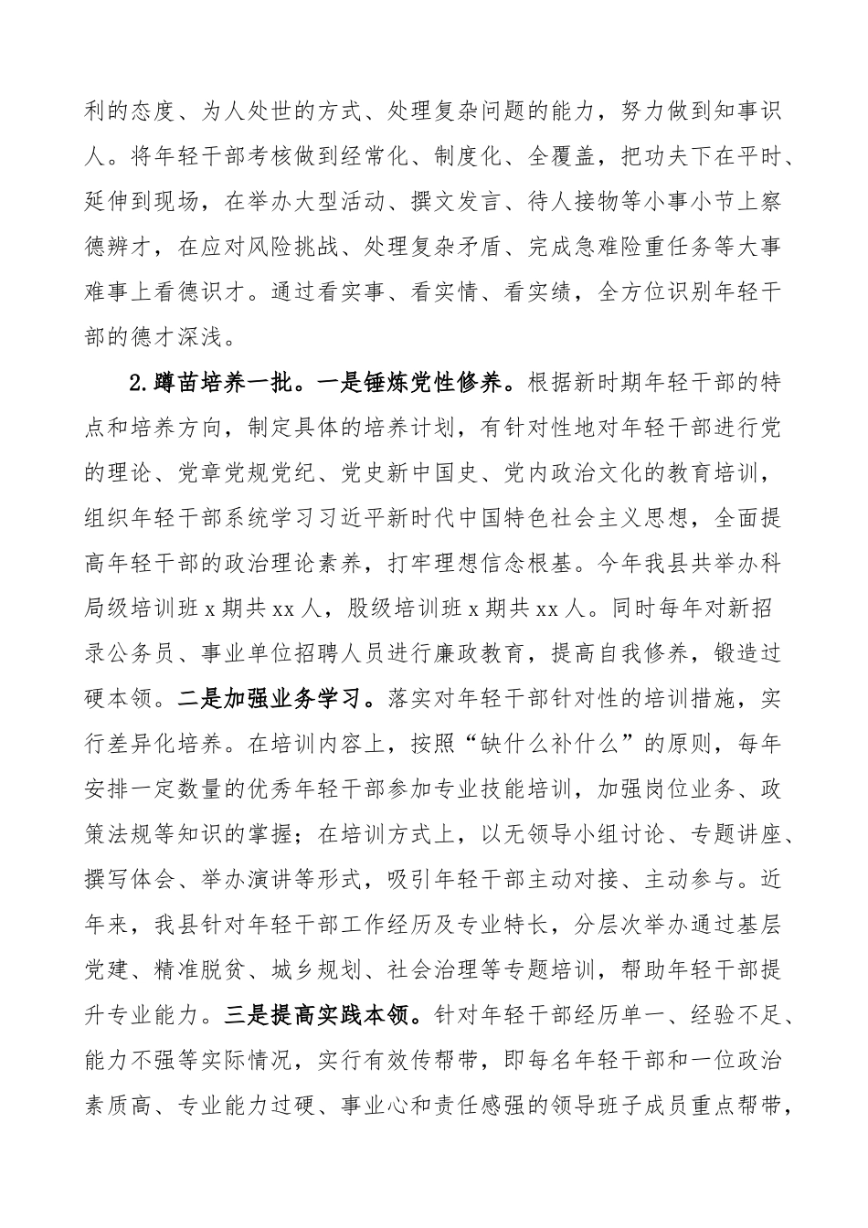 x县实施新时代年轻干部成长工程工作汇报青年总结报告 .docx_第2页
