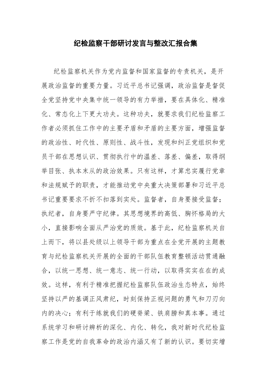 纪检监察干部研讨发言与整改汇报合集.docx_第1页