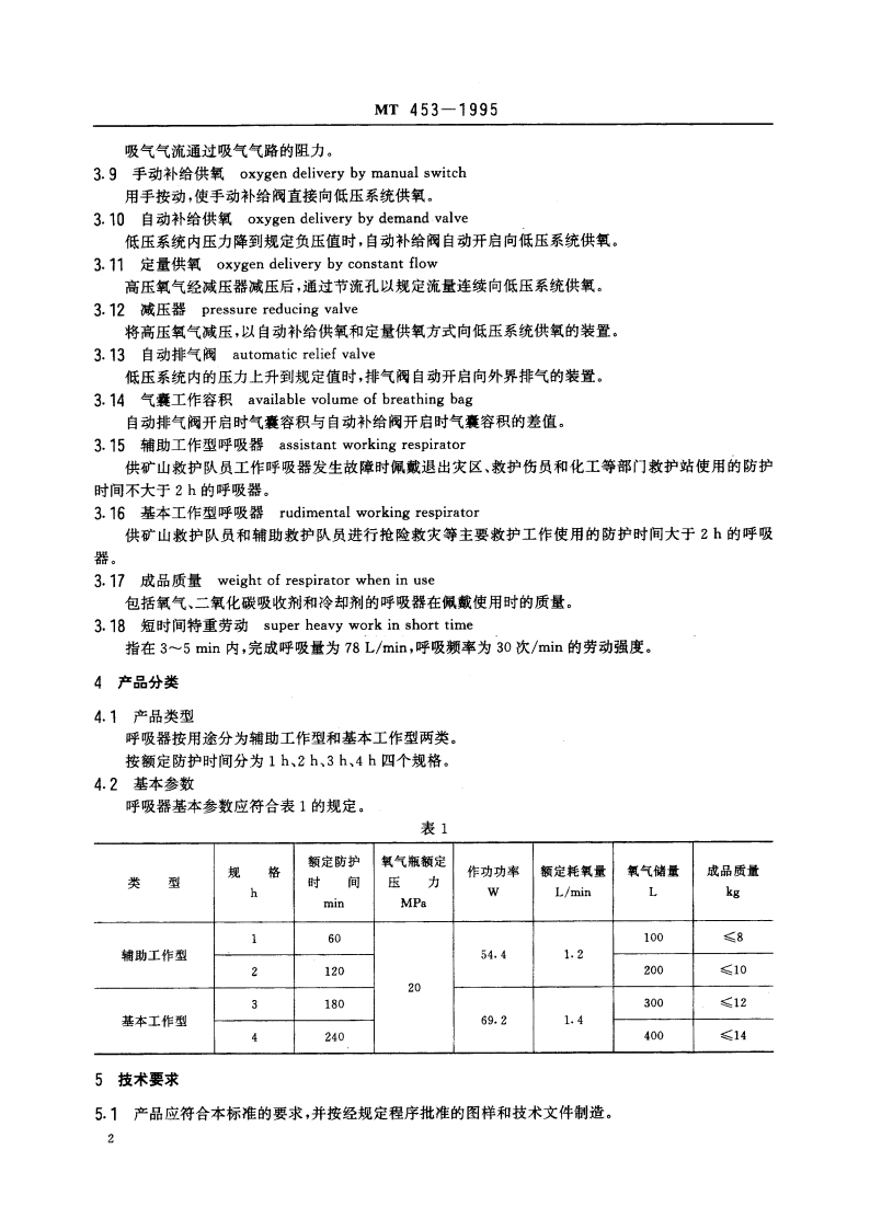 隔绝式压缩氧呼吸器 MT 453-1995.pdf_第3页