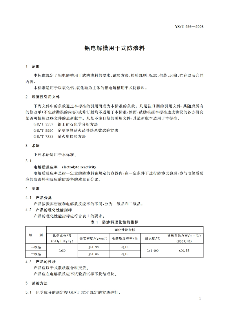 铝电解槽用干式防渗料 YST 456-2003.pdf_第3页