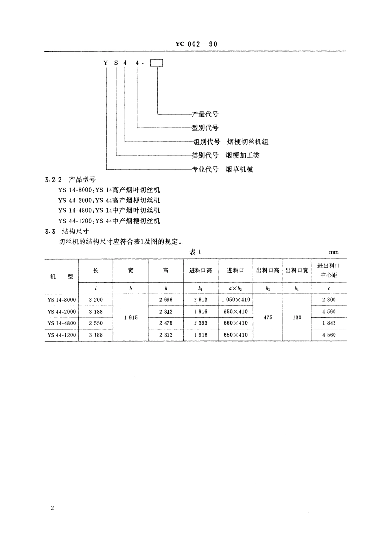 YS 14 型滚刀式烟叶切丝机 YS 44 型滚刀式烟梗切丝机 YC 002-1990.pdf_第3页