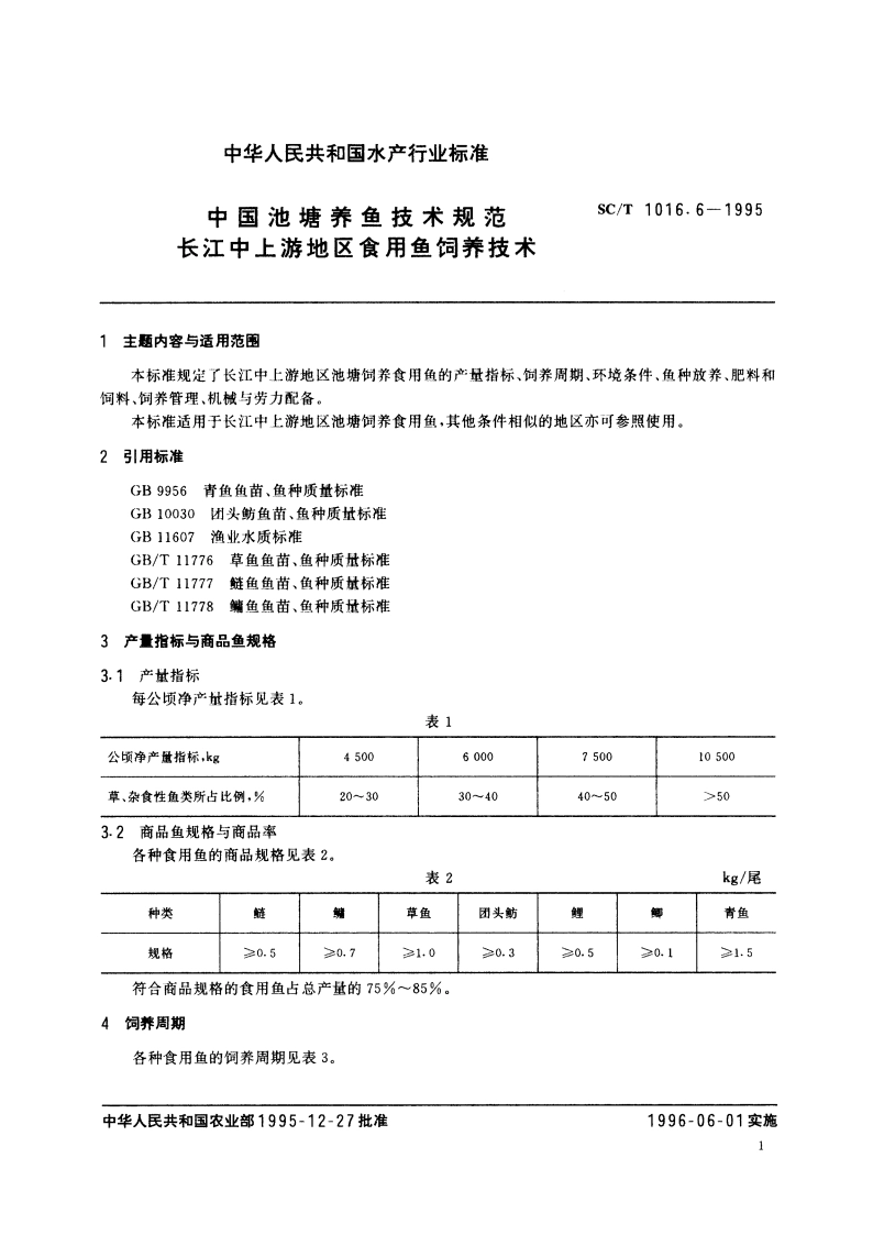 中国池塘养鱼技术规范 长江中上游地区食用鱼饲养技术 SCT 1016.6-1995.pdf_第2页