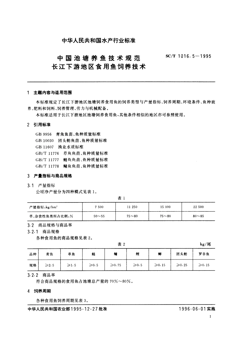 中国池塘养鱼技术规范 长江下游地区食用鱼饲养技术 SCT 1016.5-1995.pdf_第3页