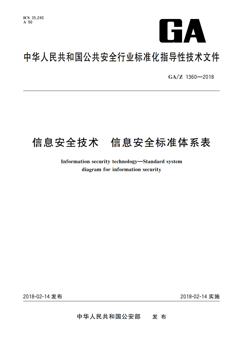 信息安全技术 信息安全标准体系表 GAZ 1360-2018.pdf_第1页