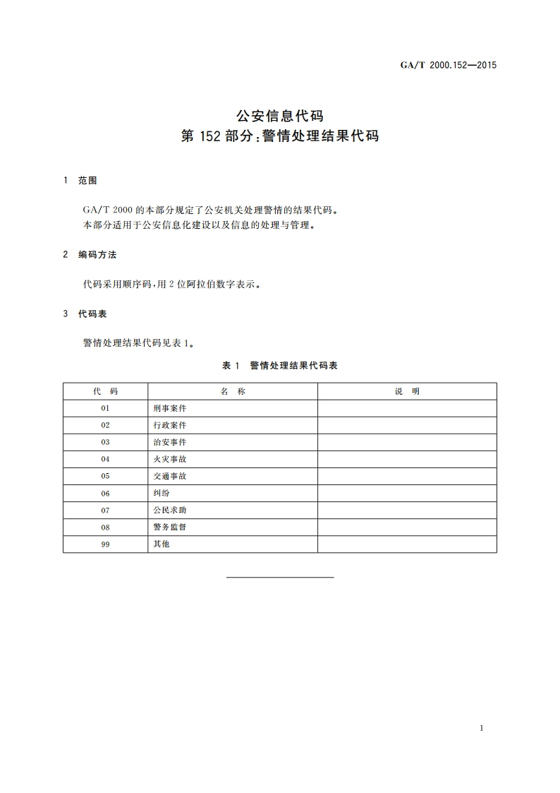 公安信息代码 第152部分：警情处理结果代码 GAT 2000.152-2015.pdf_第3页
