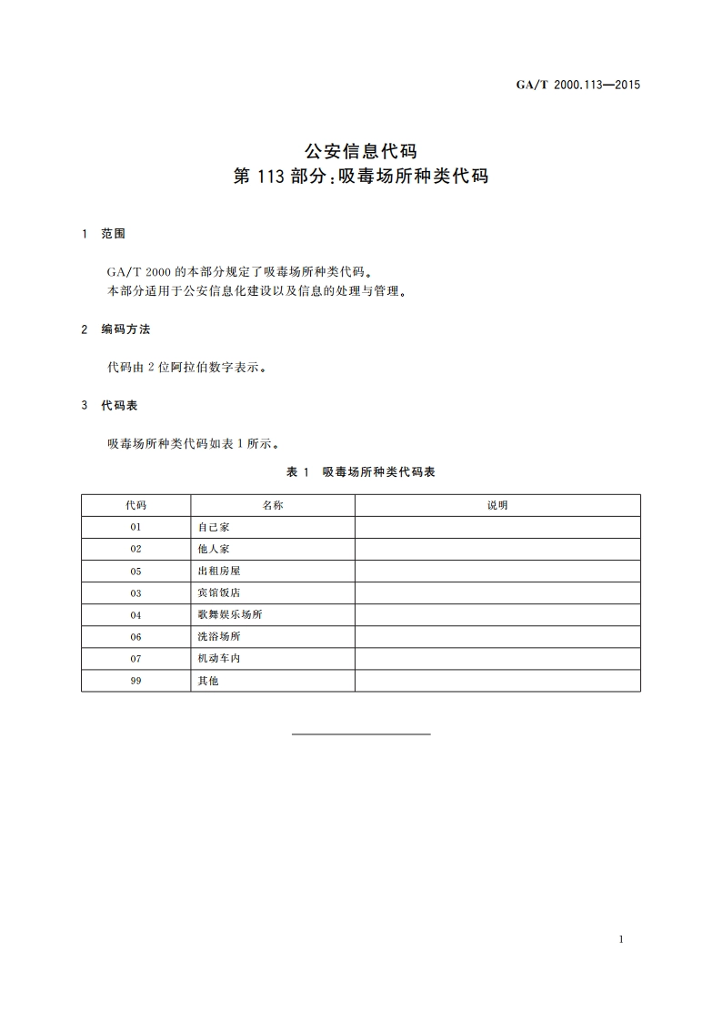 公安信息代码 第113部分：吸毒场所种类代码 GAT 2000.113-2015.pdf_第3页