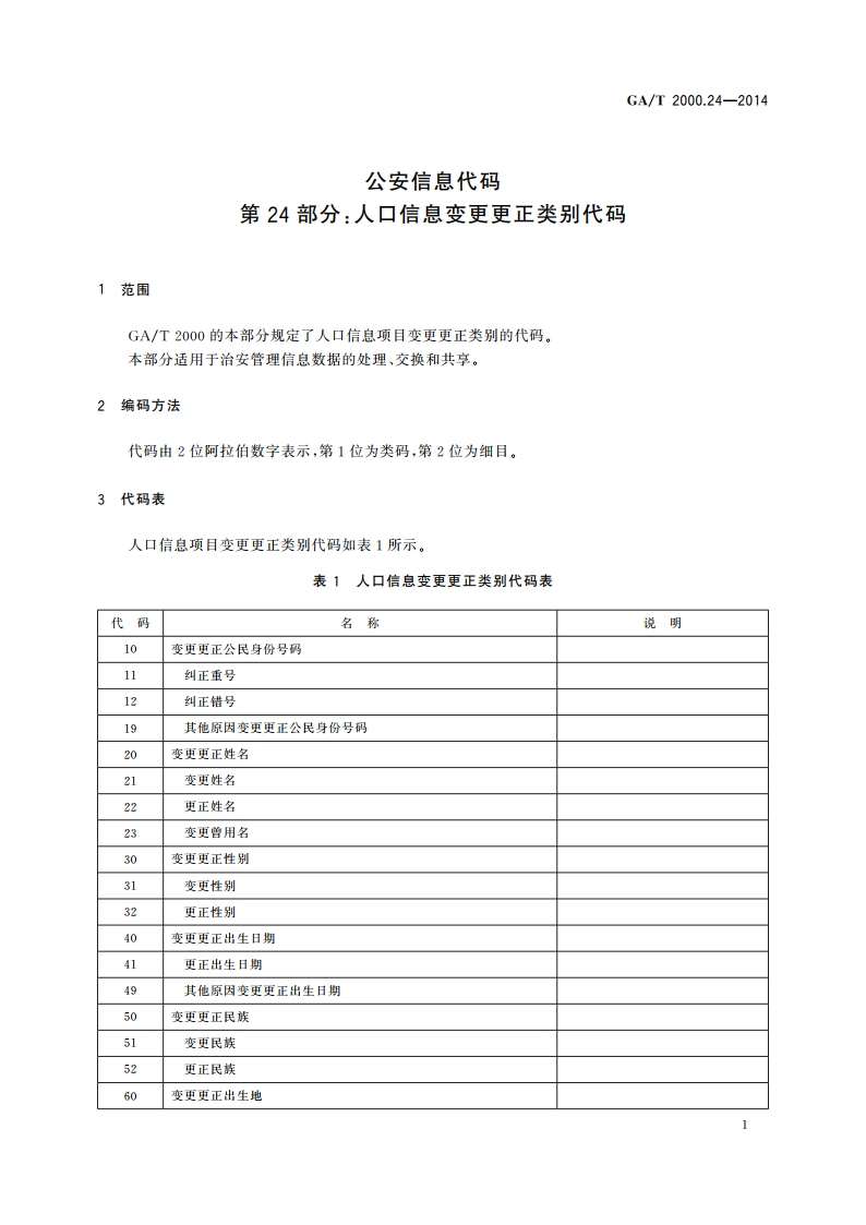 公安信息代码 第24部分：人口信息变更更正类别代码 GAT 2000.24-2014.pdf_第3页