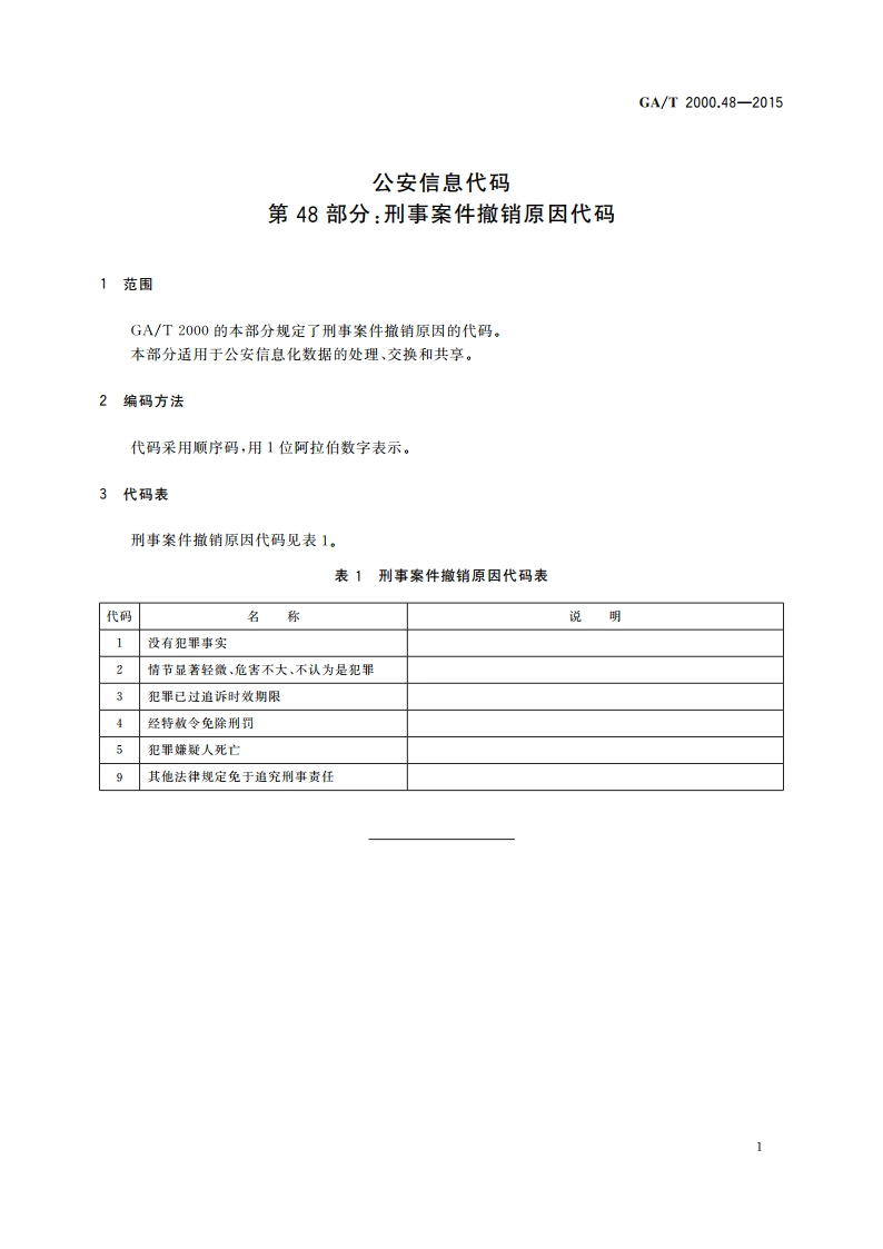 公安信息代码 第48部分：刑事案件撤销原因代码 GAT 2000.48-2015.pdf_第3页