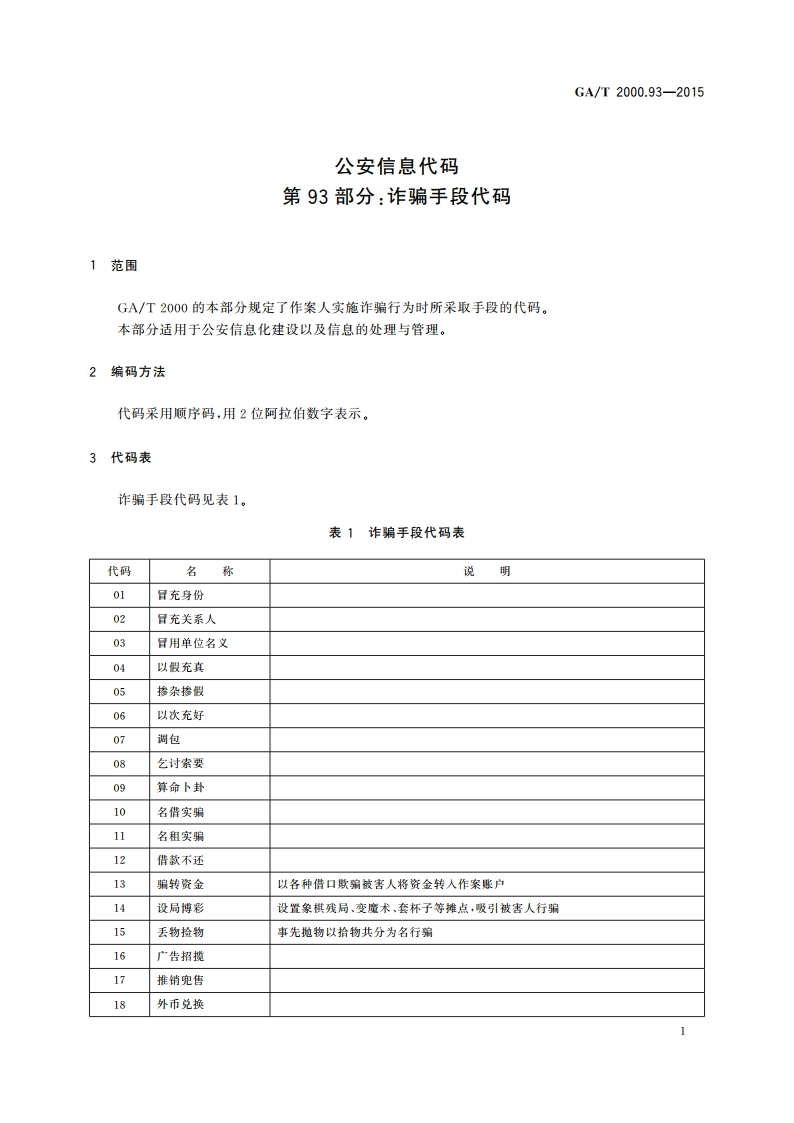 公安信息代码 第93部分：诈骗手段代码 GAT 2000.93-2015.pdf_第3页
