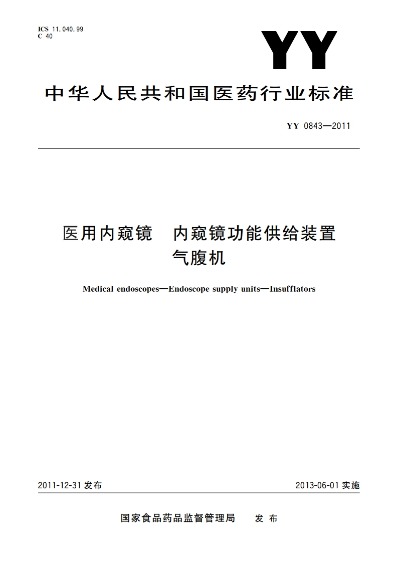 医用内窥镜 内窥镜功能供给装置 气腹机 YY 0843-2011.pdf_第1页