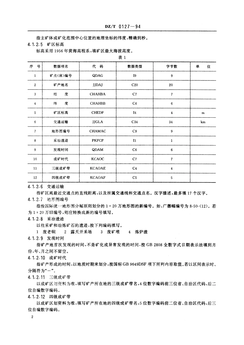 固体矿产矿点(床)地质数据文件格式 DZT 0127-1994.pdf_第3页