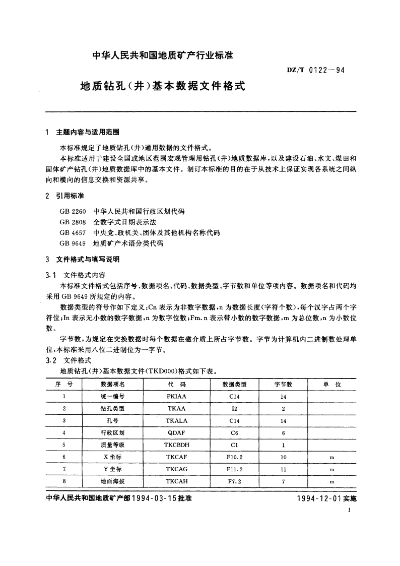 地质钻孔(井)基本数据文件格式 DZT 0122-1994.pdf_第2页