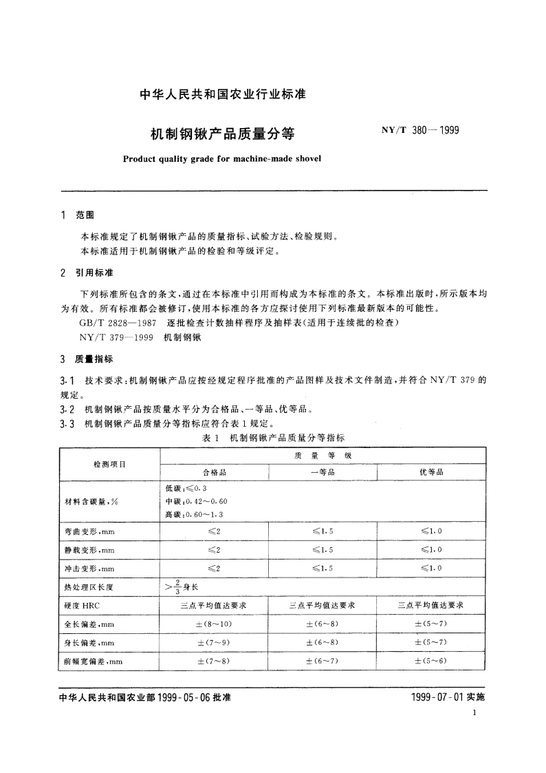 机制钢锹产品质量分等 NYT 380-1999.pdf_第3页