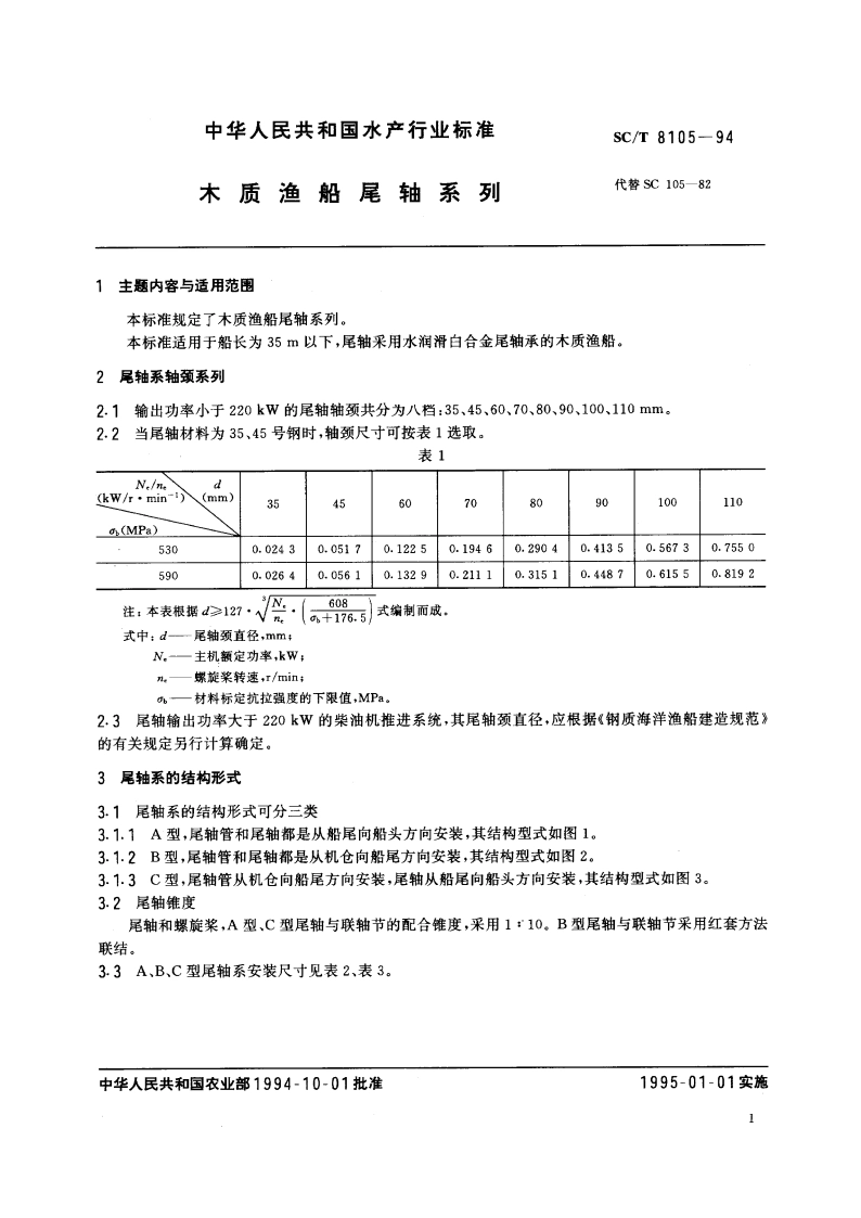木质渔船尾轴系列 SCT 8105-1994.pdf_第3页