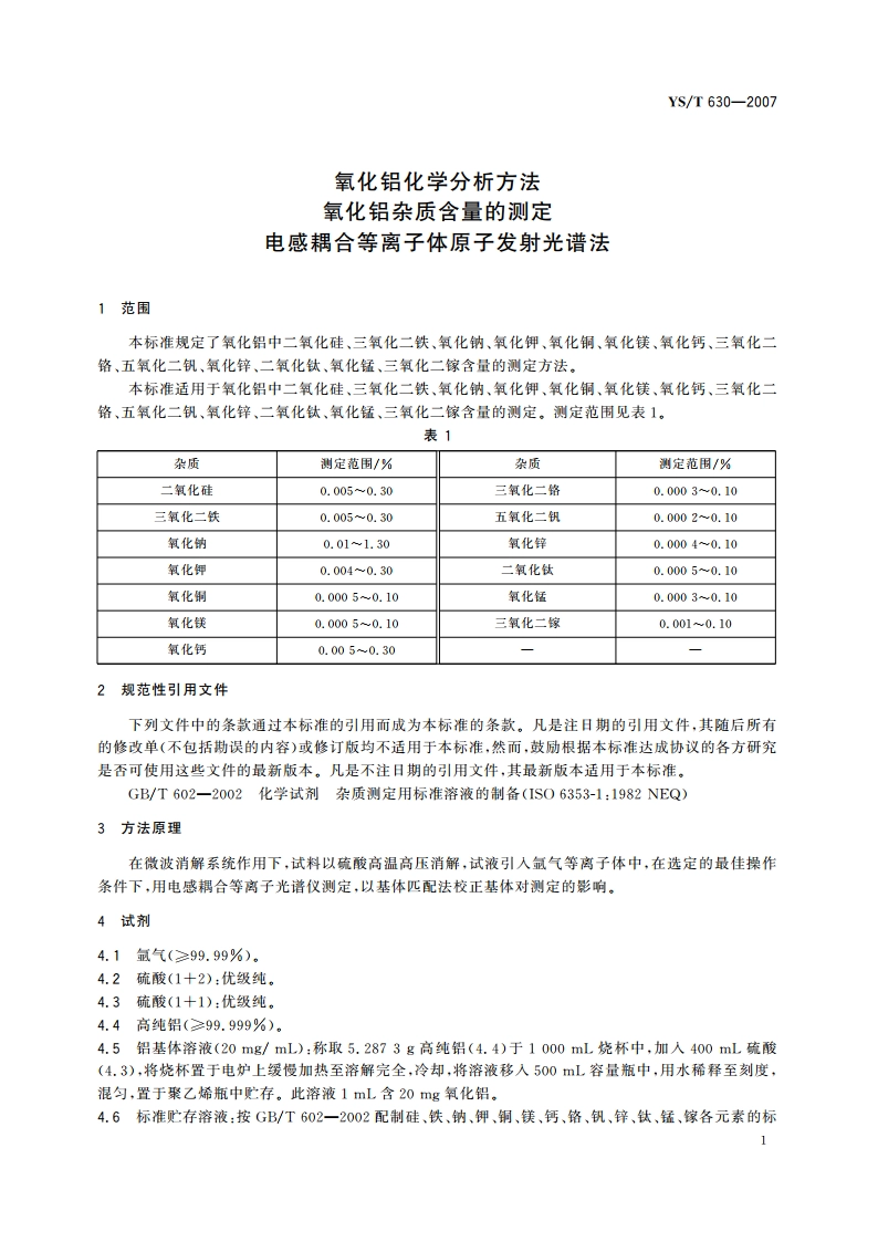 氧化铝化学分析方法 氧化铝杂质含量的测定 电感耦合等离子体原子发射光谱法 YST 630-2007.pdf_第3页