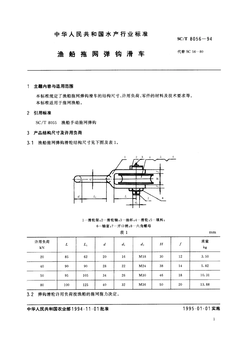 渔船拖网弹钩滑车 SCT 8056-1994.pdf_第2页