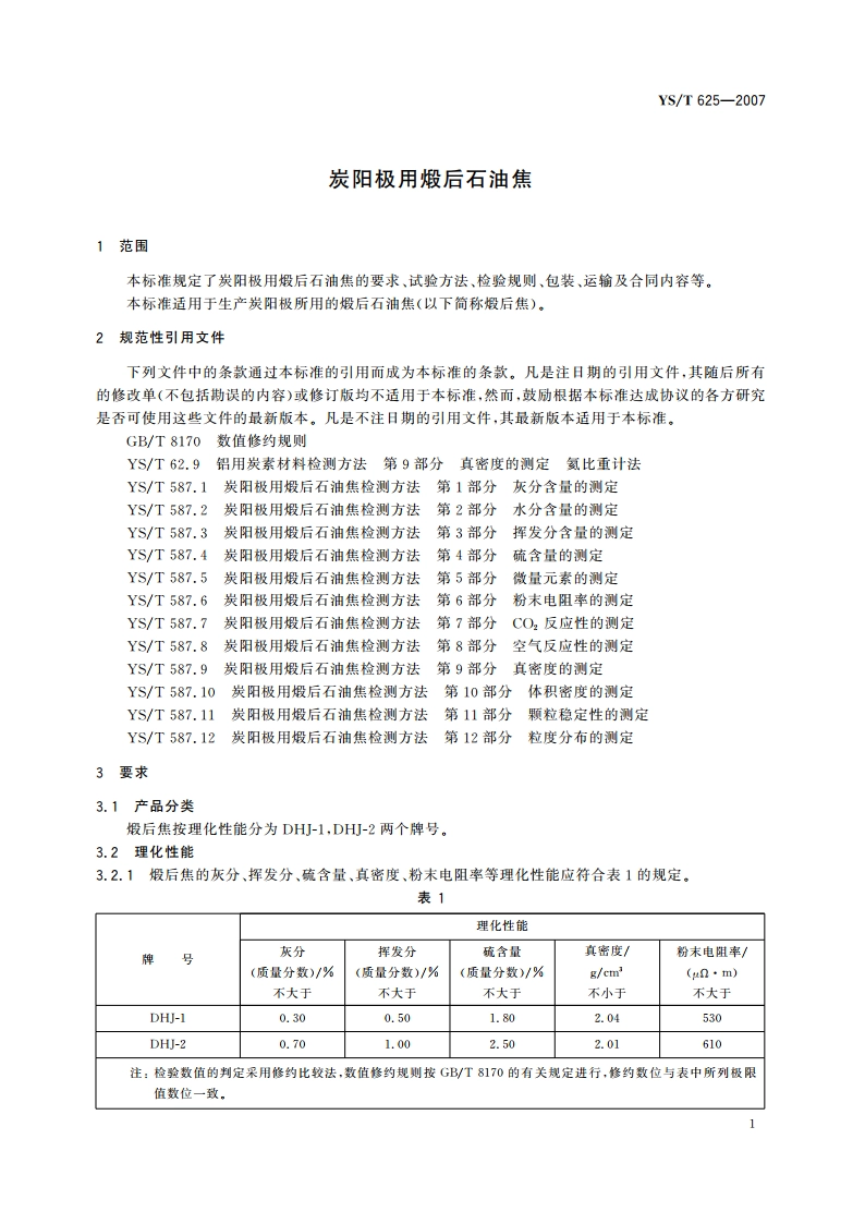 炭阳极用煅后石油焦 YST 625-2007.pdf_第3页