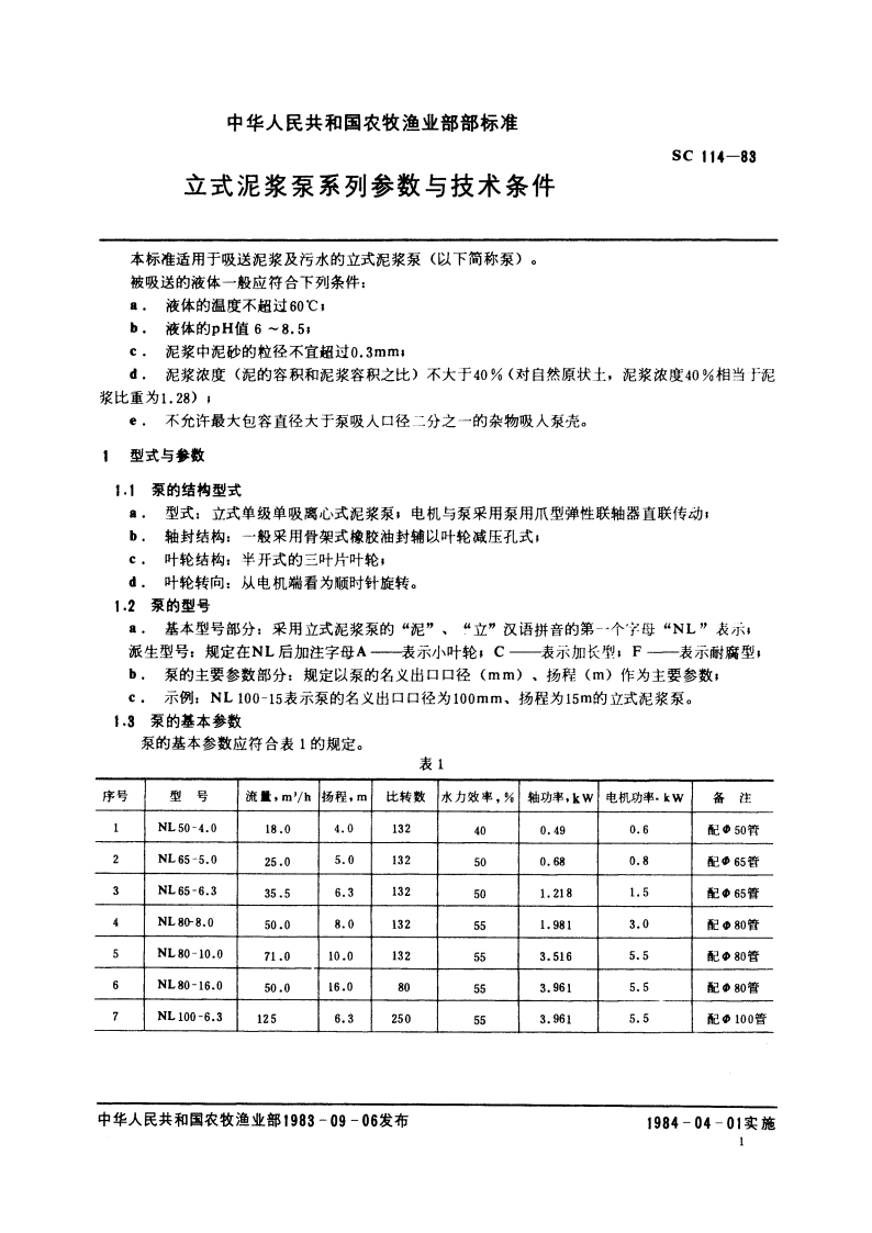 立式泥浆泵系列参数与技术条件 SC 114-1983.pdf_第2页