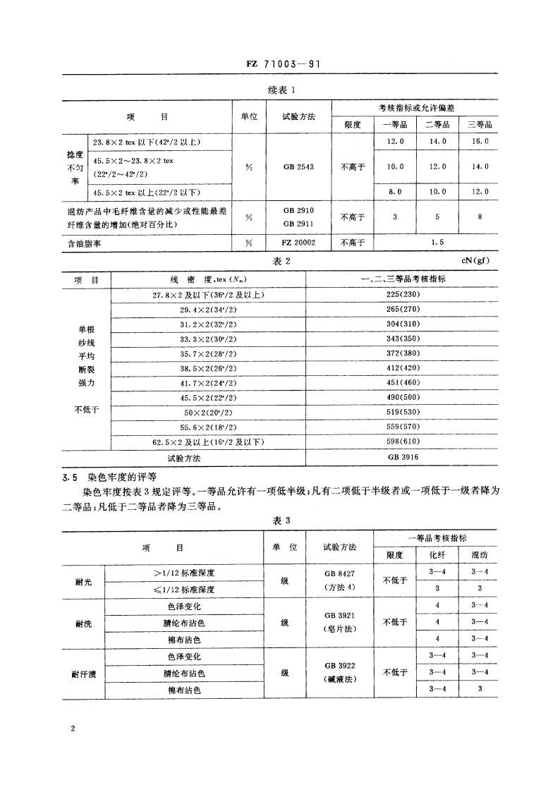 精梳毛型化纤针织绒线 FZ 71003-1991.pdf_第3页