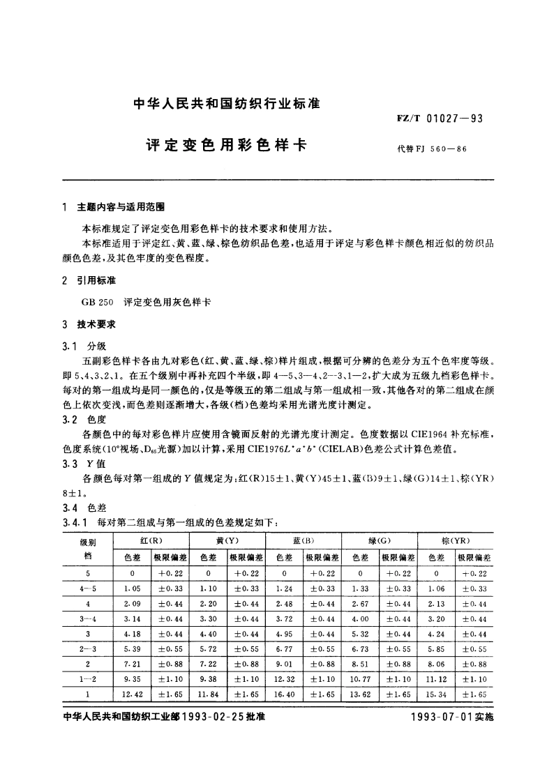 评定变色用彩色样卡 FZT 01027-1993.pdf_第3页