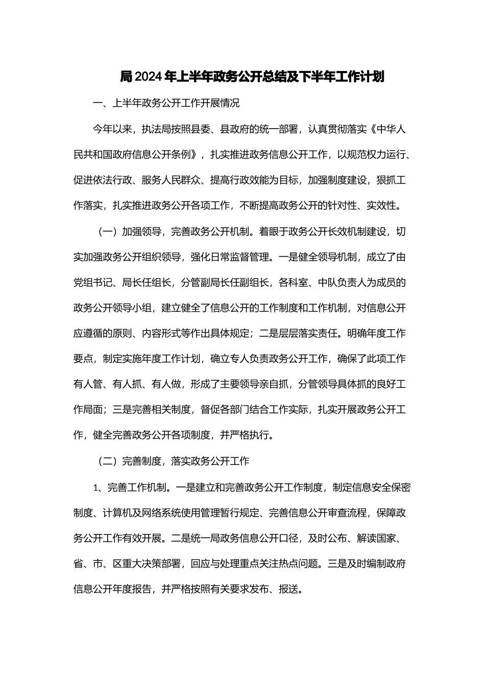 局2024年上半年政务公开总结及下半年工作计划 .docx_第1页