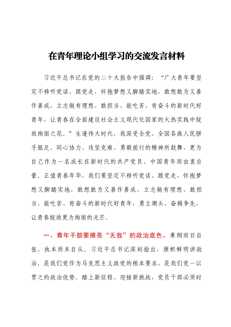 2024年在青年理论小组学习的交流发言材料 .docx_第1页