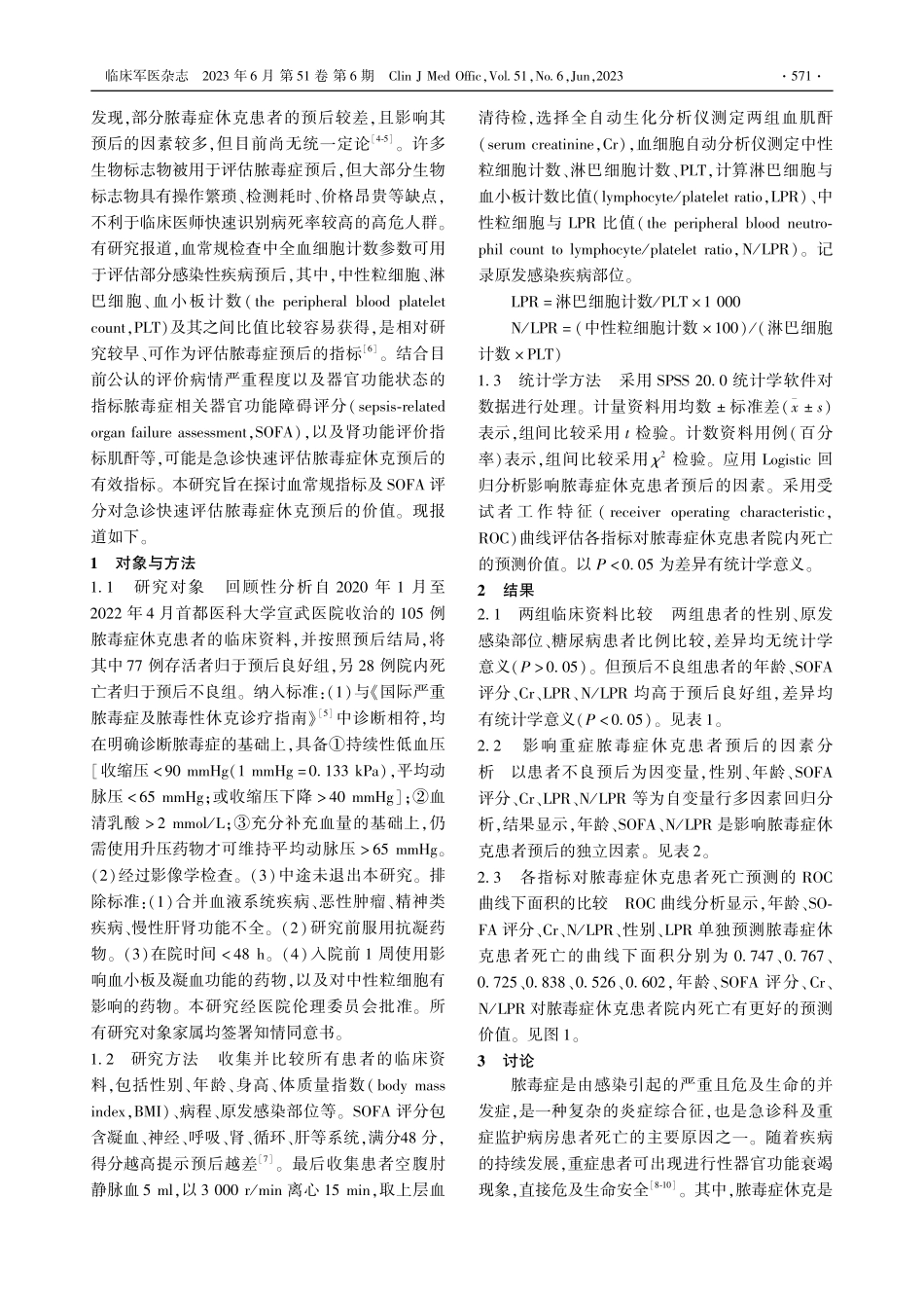 脓毒症休克患者预后影响因素研究_贺明轶.pdf_第2页