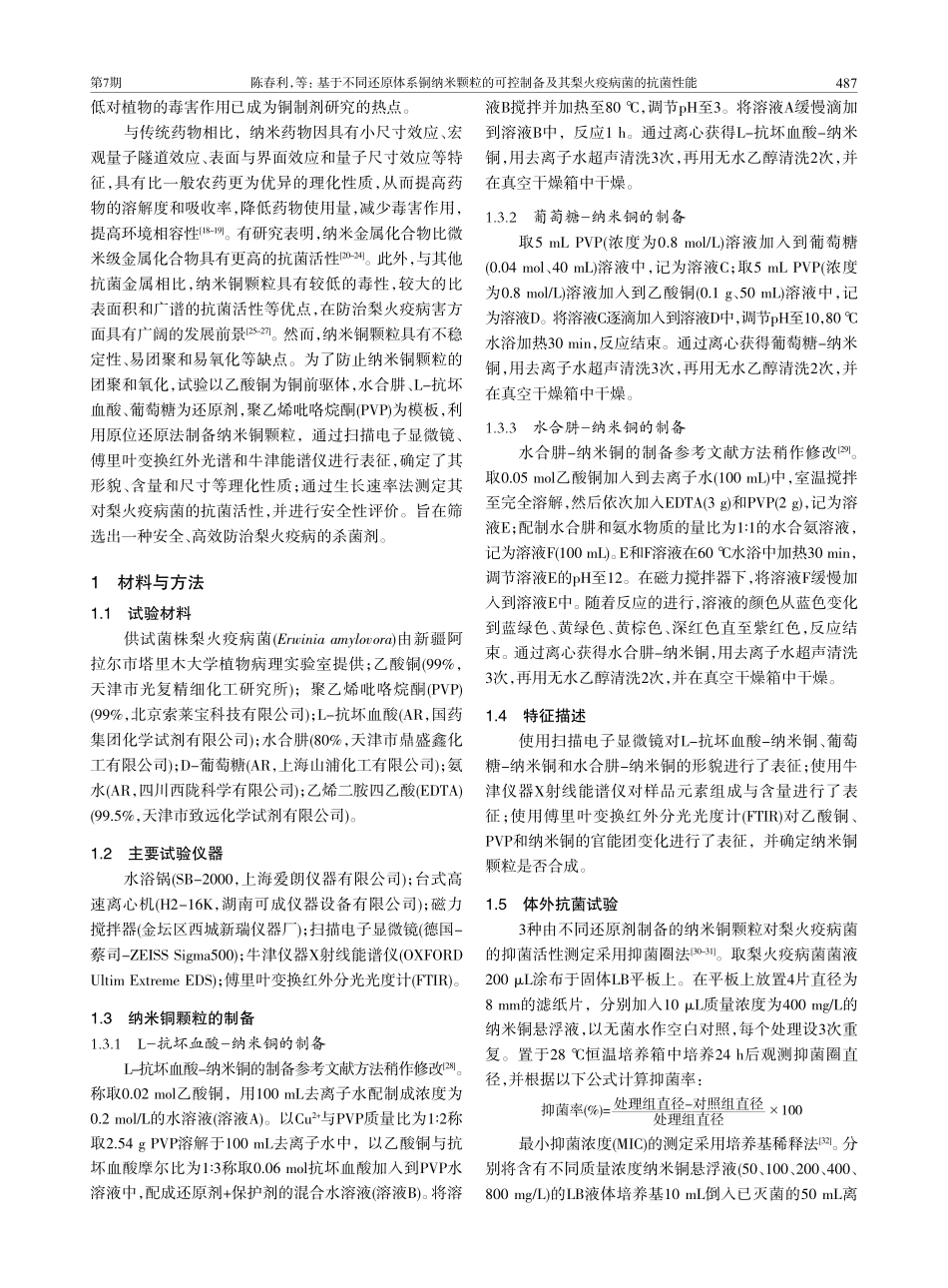 基于不同还原体系铜纳米颗粒...及其对梨火疫病菌的抗菌性能_陈春利.pdf_第2页