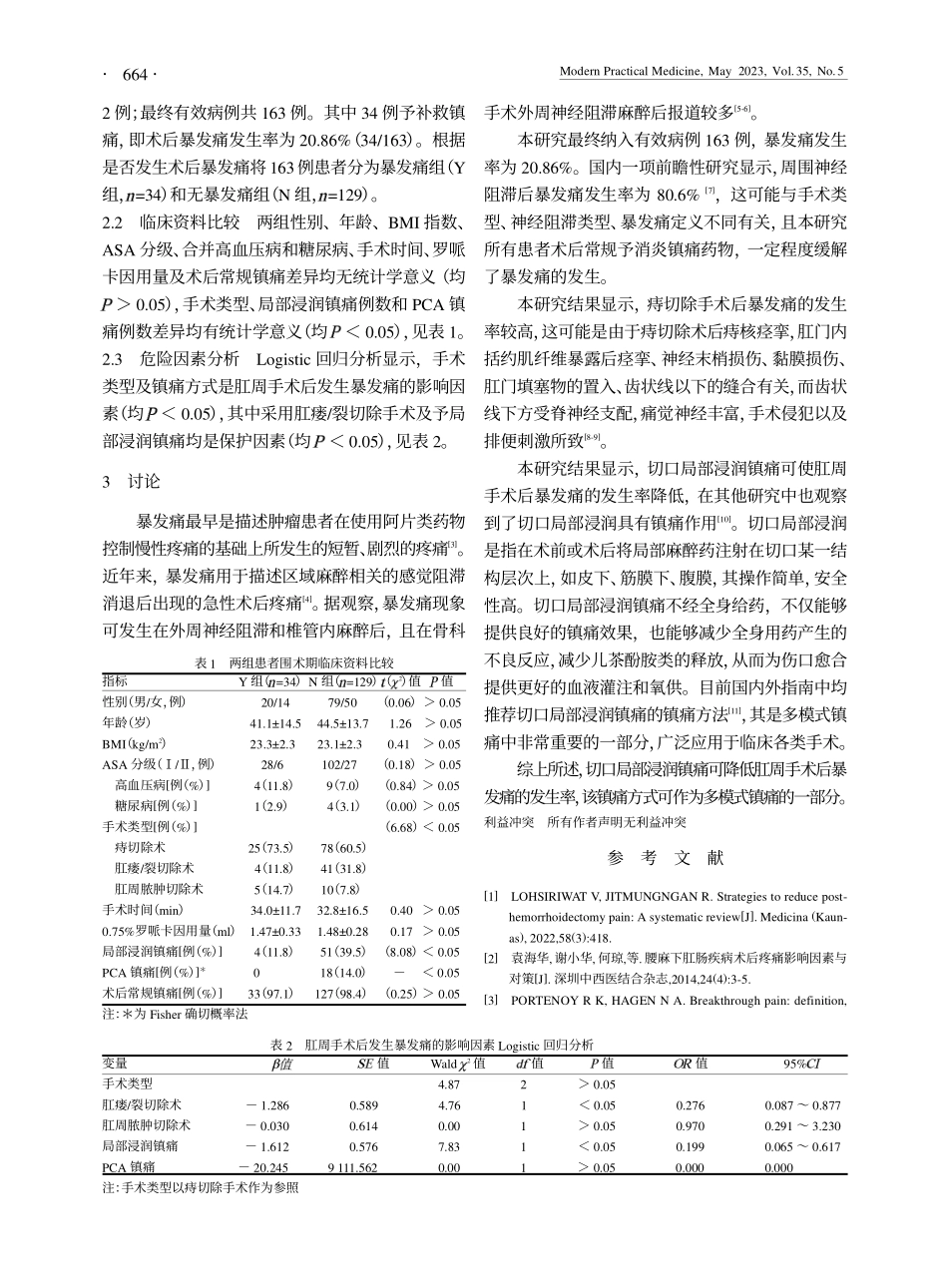 肛周手术后暴发痛发生率及围术期相关影响因素分析_周楠楠.pdf_第2页