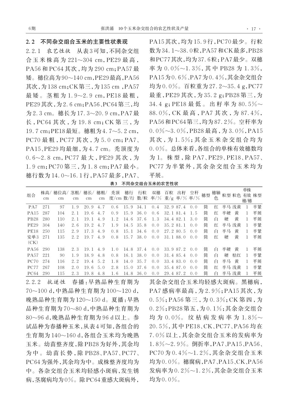 10个玉米杂交组合的农艺性状及产量_张洪涌.pdf_第3页