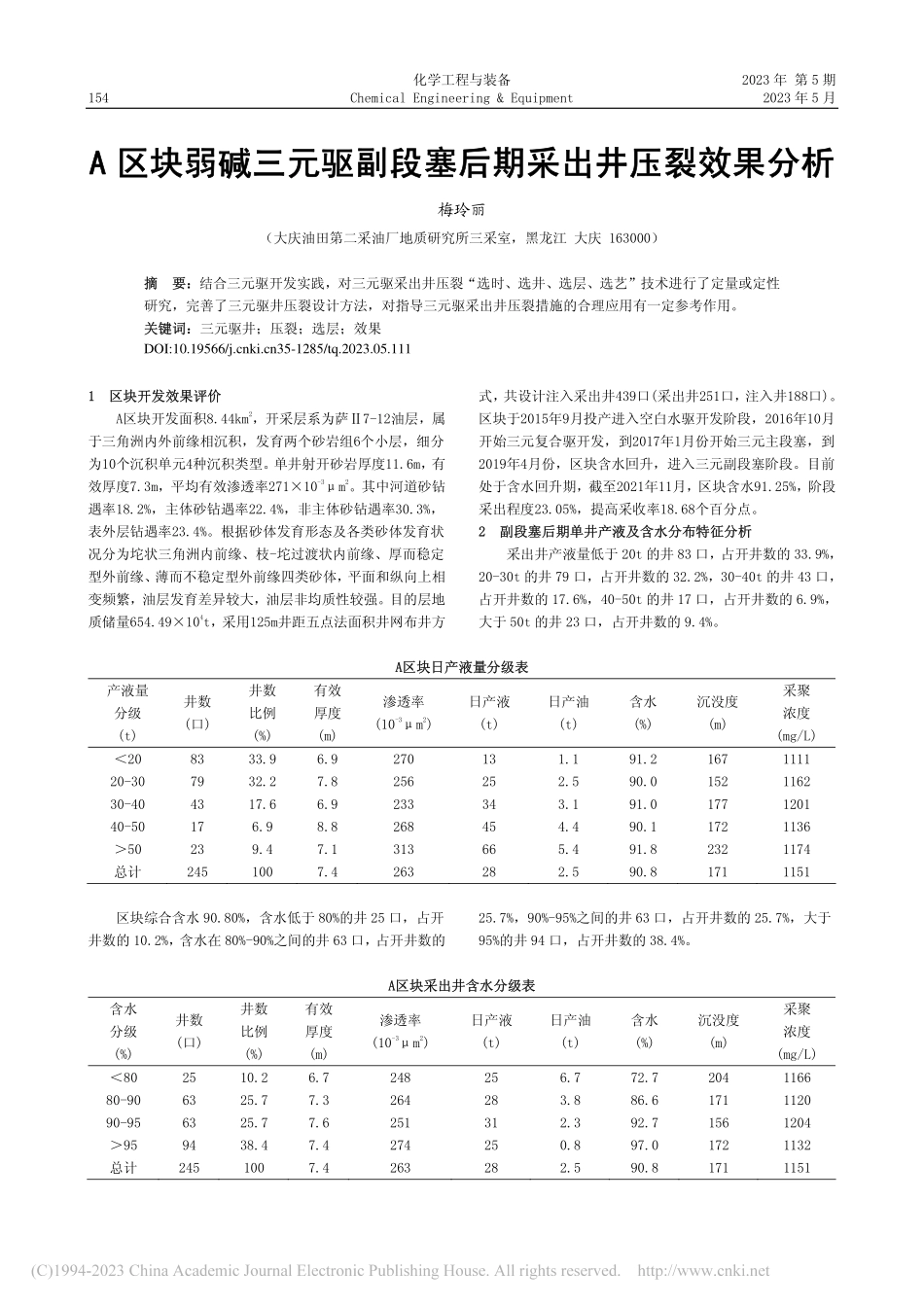 A区块弱碱三元驱副段塞后期采出井压裂效果分析_梅玲丽.pdf_第1页