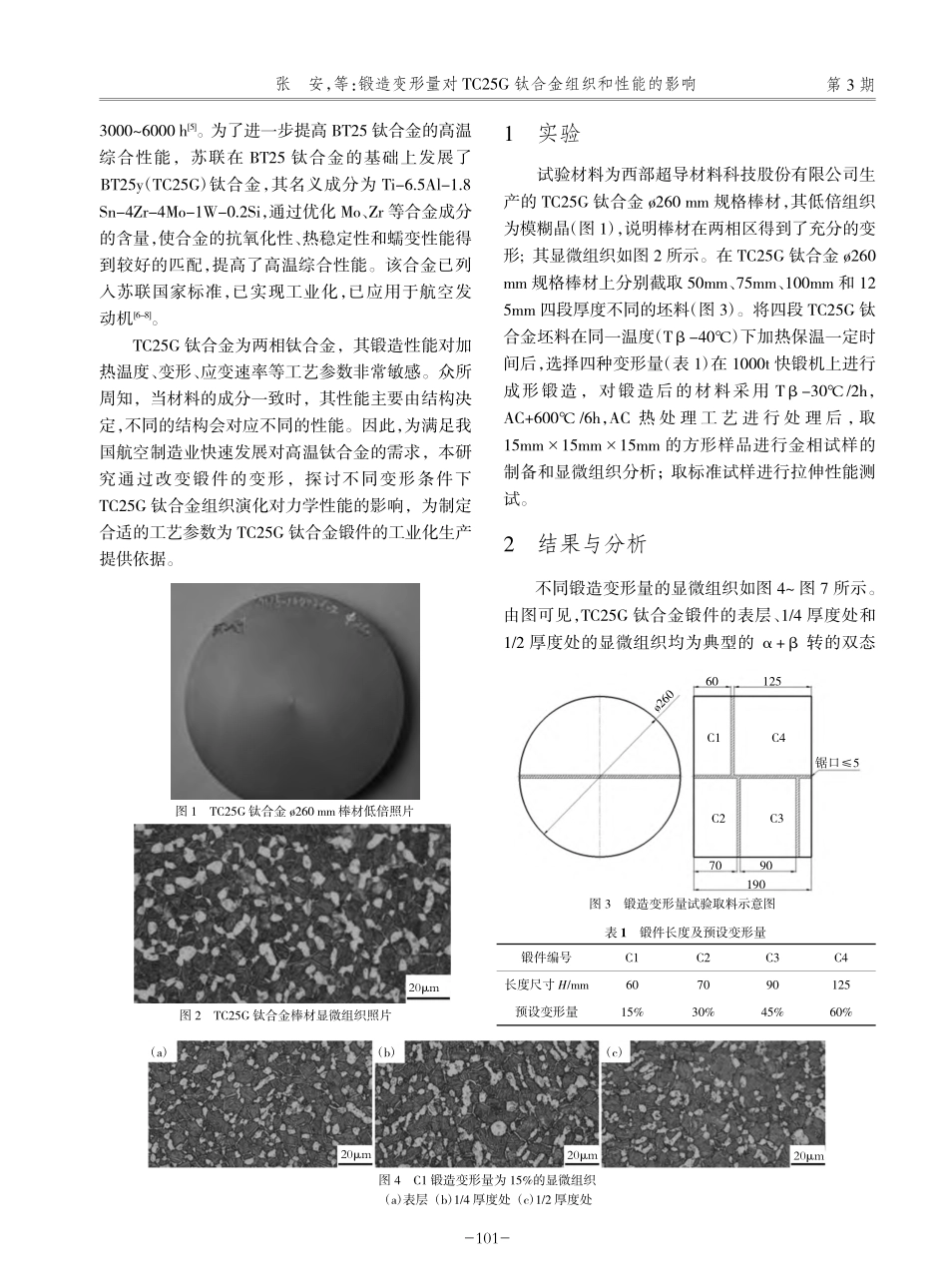 锻造变形量对TC25G钛合金组织和性能的影响_张安.pdf_第2页