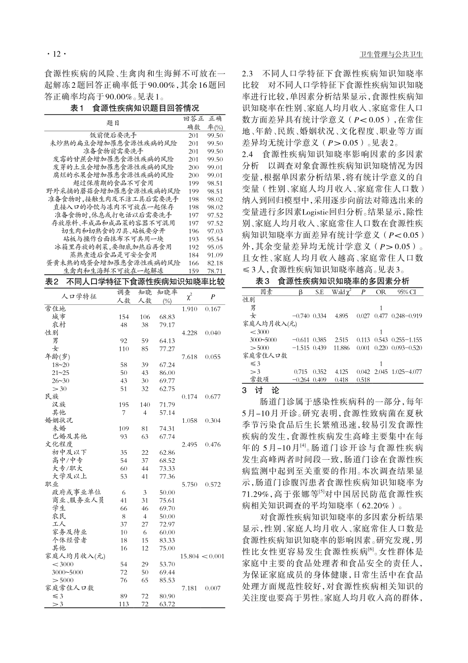 肠道门诊腹泻患者食源性疾病知识知晓情况调查分析_秦金燕.pdf_第2页