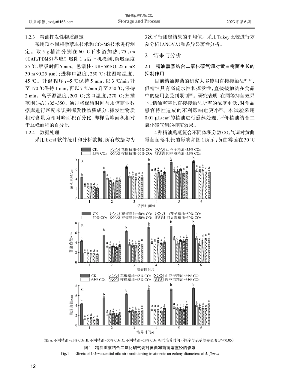 精油熏蒸复合二氧化碳气调对黄曲霉菌抑制效果的初步研究.pdf_第3页