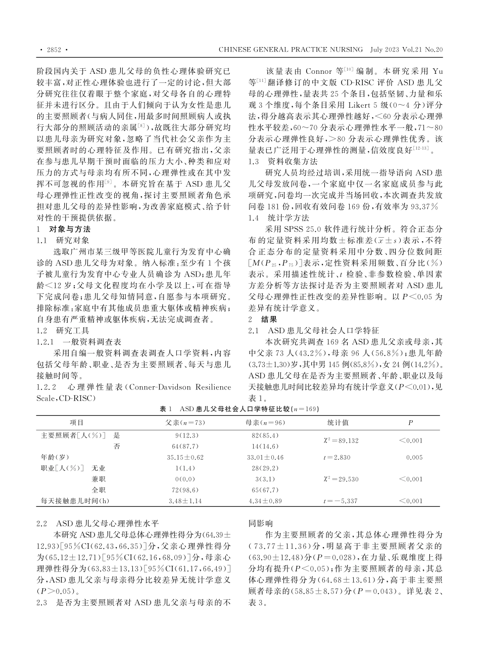 孤独症谱系障碍患儿父母主要...承担与心理弹性的差异性研究_曲峰蕾.pdf_第2页