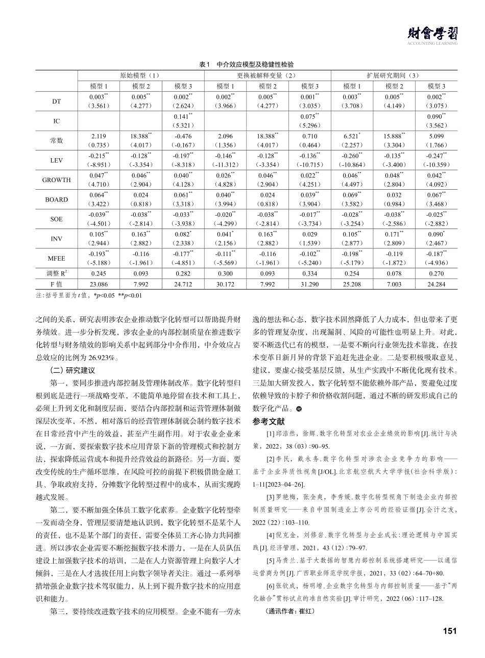 内部控制质量在数字化转型与财务绩效的中介效应——基于沪深A股主板涉农上市公司.pdf_第3页