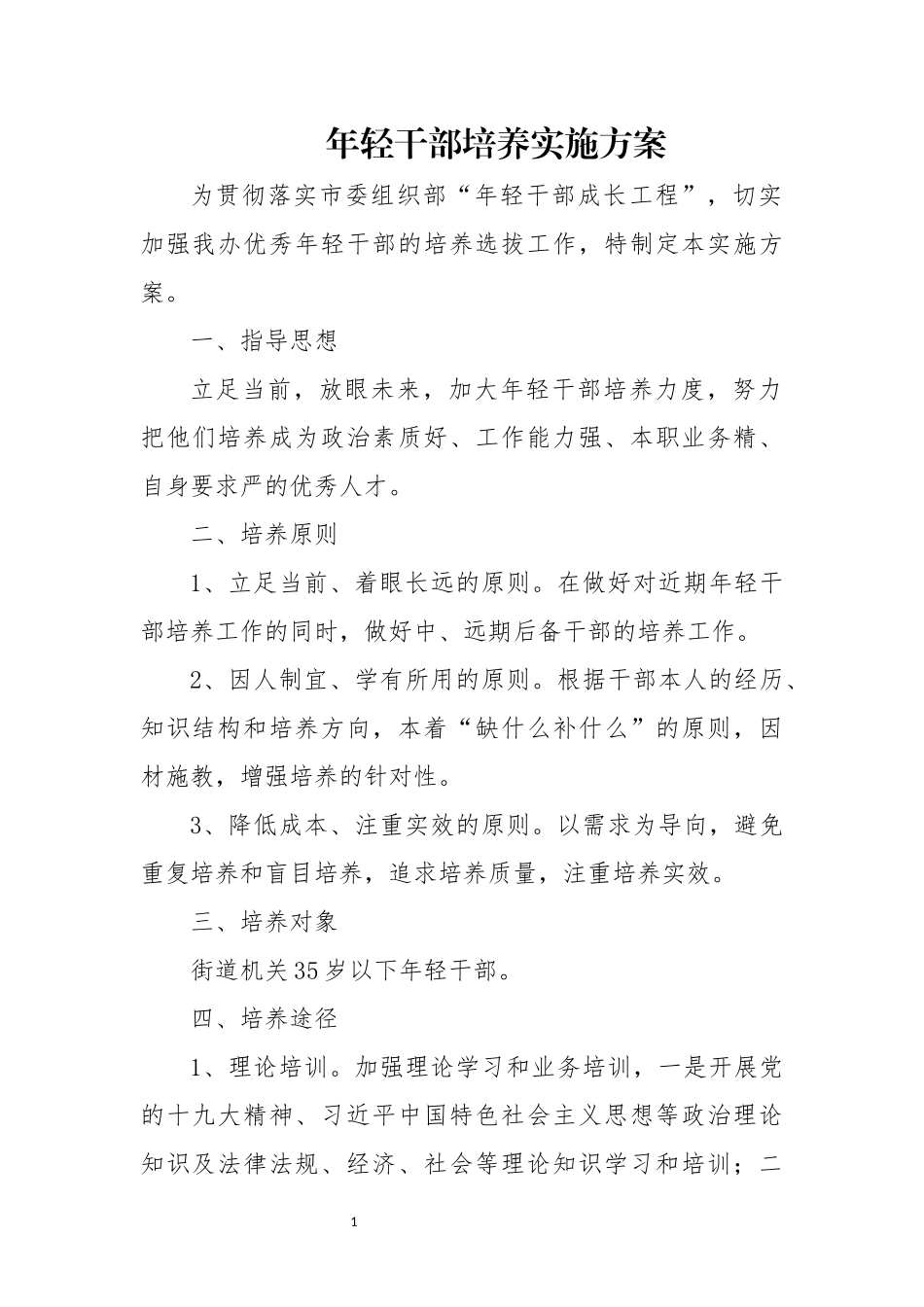 2023 年轻干部培养实施方案.docx_第1页