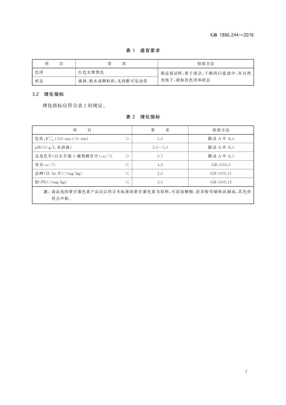 GB 1886.244-2016 食品安全国家标准 食品添加剂 紫甘薯色素.pdf_第3页