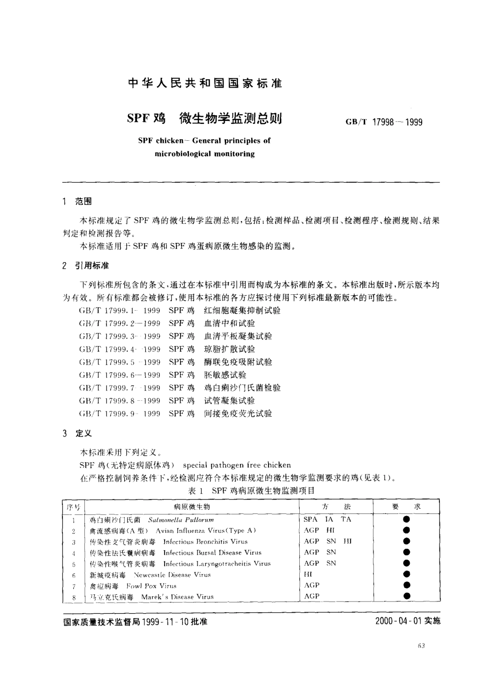 GBT 17998-1999 SPF鸡 微生物学监测总则.pdf_第2页