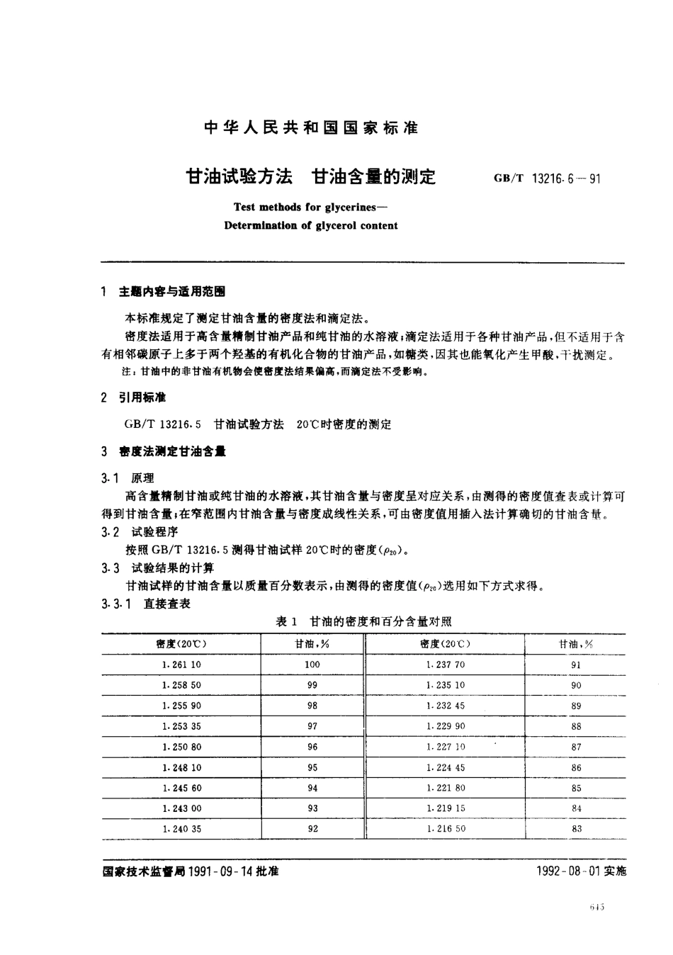 GBT 13216.6-1991 甘油试验方法 甘油含量的测定.pdf_第1页