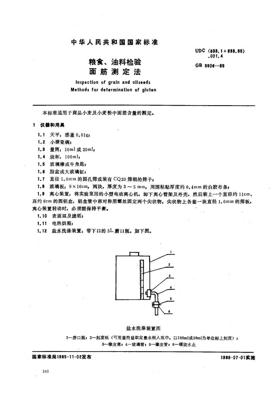 GBT 5506-1985 粮食、油料检验 面筋测定法.pdf_第1页