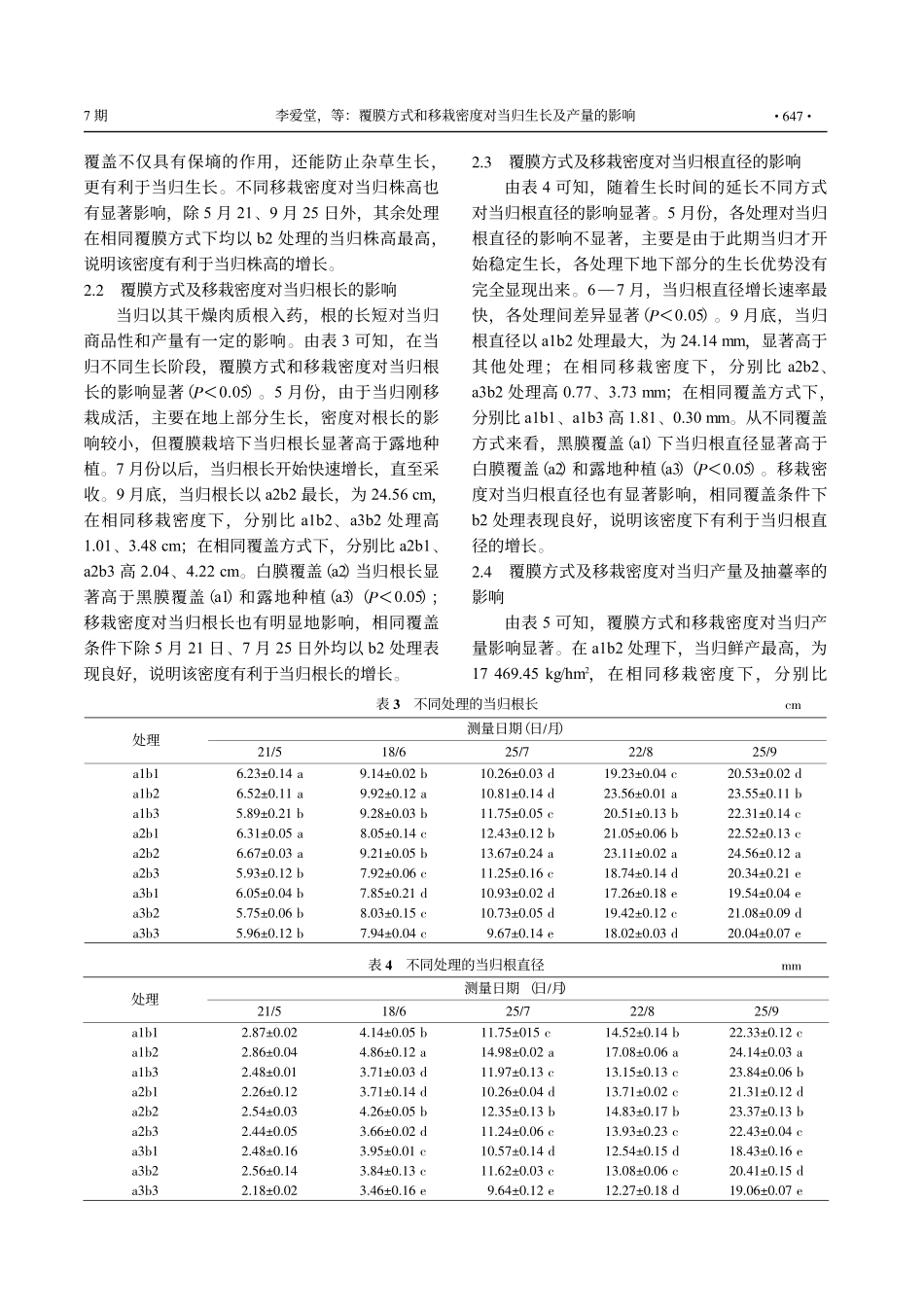 覆膜方式和移栽密度对当归生长及产量的影响_李爱堂.pdf_第3页